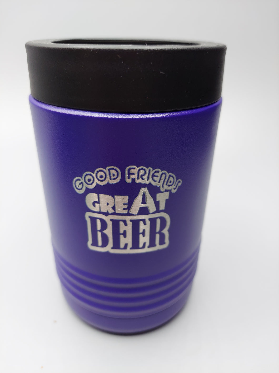 GOOD FRIENDS GREAT BEER purple beverage holder