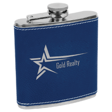 Load image into Gallery viewer, Blue/Silver Faux Leather Stainless Steel Flask with Double Star - HoukWalker Originals

